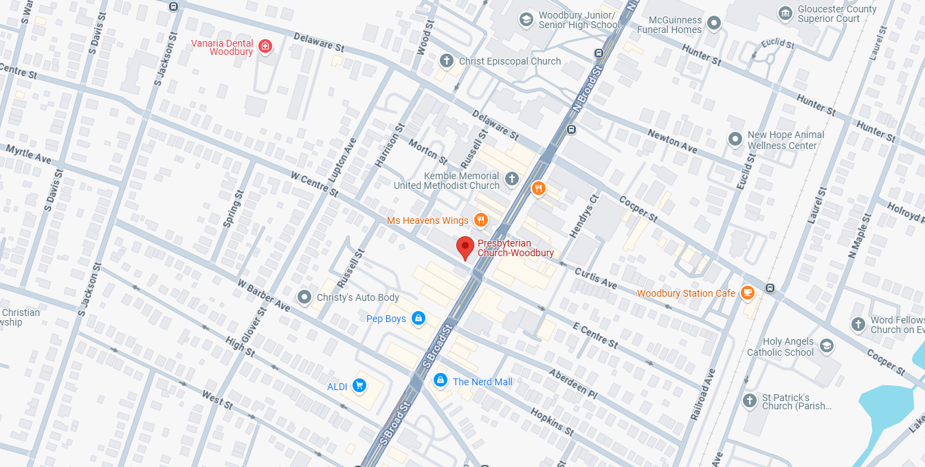 Google Map view of The Presbyterian Church at Woodbury's location. Click to view on Google.